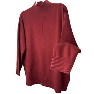 The Work Shop Burgundy Mock Neck Long Sleeve High Low Sweater S